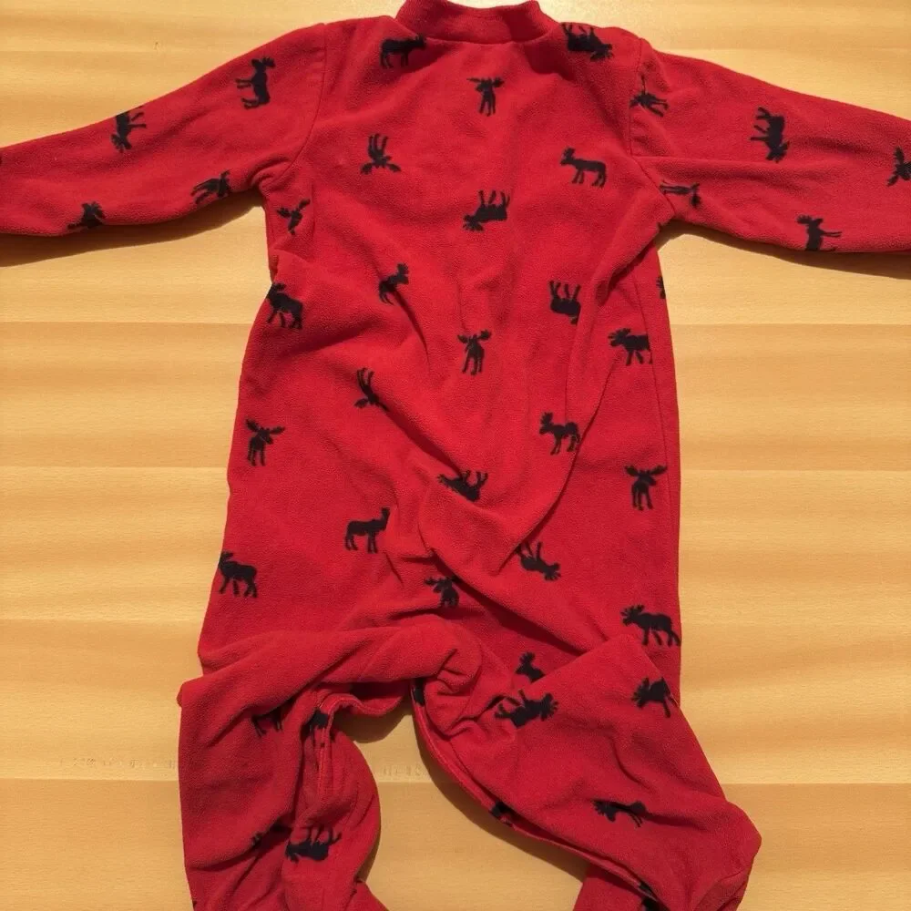 Carters Reindeer Pajama Baby 9 Months Red Footie PJ One Piece Warm Sleepwear